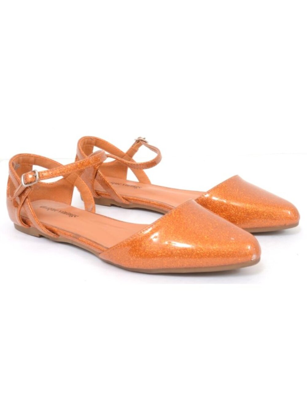 Unique Vintage Orange Glitter Jellies Flats Sparkly Rockabilly Shoes Size 7 (38)